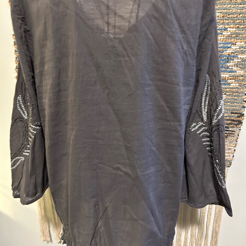 Boston Proper Beaded 3/4 Sleeve Boho Top - Picture 9 of 11
